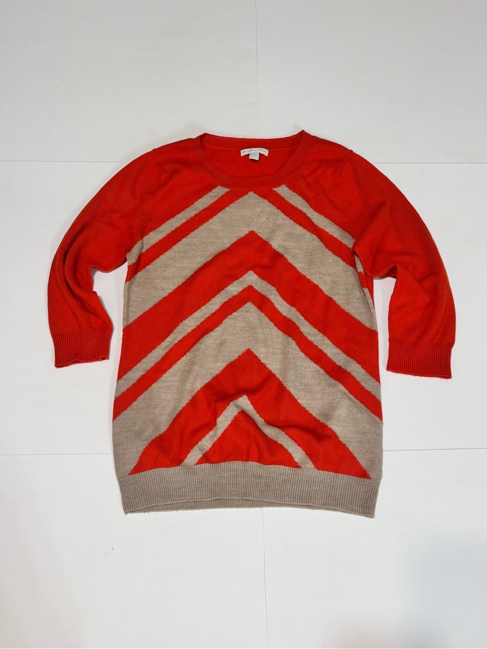 New York & Company Orange and Beige Chevron Crewneck Sweater